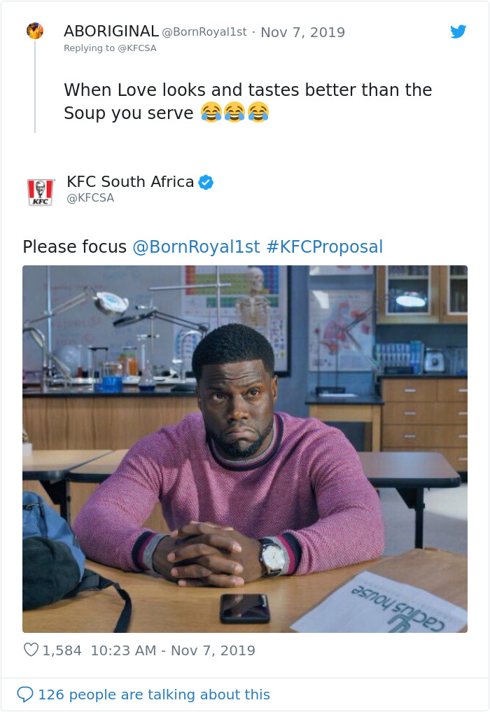 Twitter BornRoyal1st user reacting to KFC proposal story Twitter BornRoyal1st user reacting to KFC proposal story