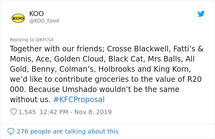 Twitter KOO_Food user reacting to KFC proposal story Twitter KOO_Food user reacting to KFC proposal story