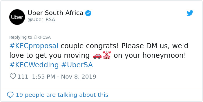 Twitter Uber_RSA user reacting to KFC proposal story Twitter Uber_RSA user reacting to KFC proposal story