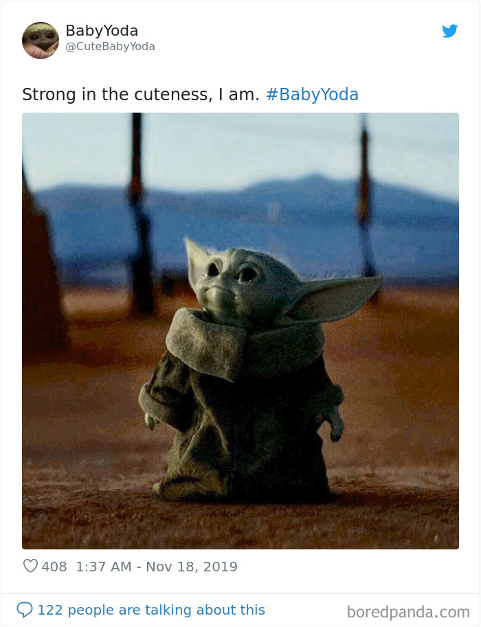 Baby Yoda standing adorably in a desert setting, showcasing Grogu's cuteness in Star Wars meme.