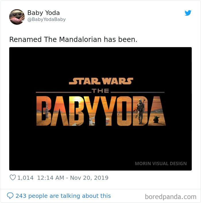 Baby Yoda meme reimagines The Mandalorian logo with Grogu, titled "The Baby Yoda."