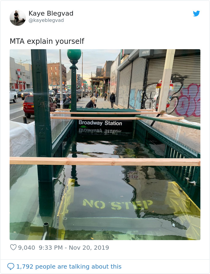 A Concerned Twitter User Asked Why The Subway Entrance Is Flooded, The MTA Responded With A Joke A Concerned Twitter User Asked Why The Subway Entrance Is Flooded, The MTA Responded With A Joke