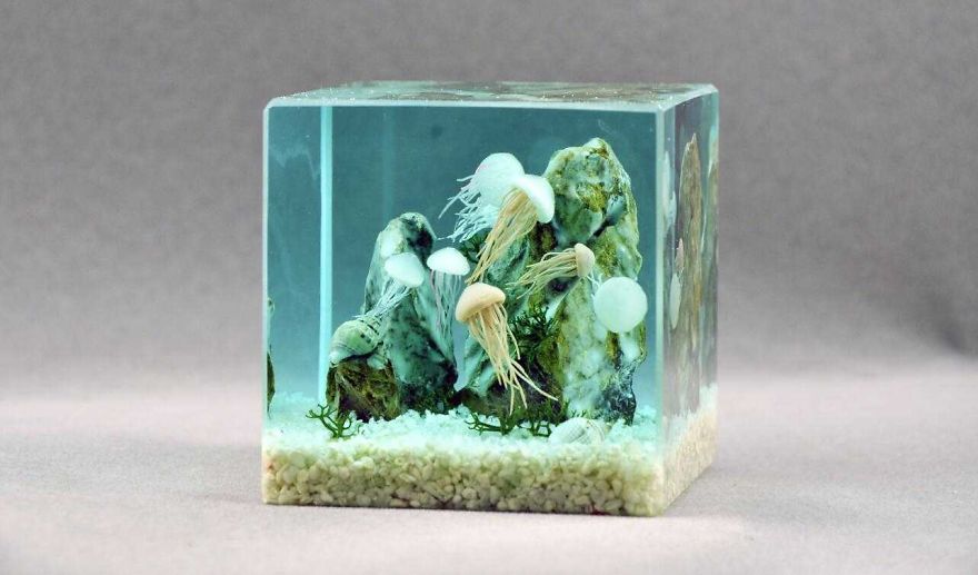 Jellyfish Resin Paperweight, Resin Diorama