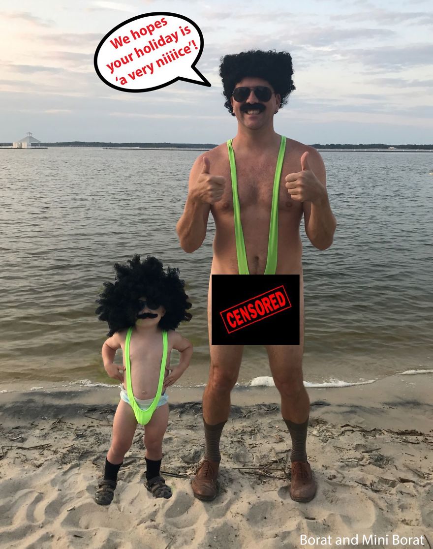 Borat And Mini-Borat (Thank You, Modesty Box On Dad)