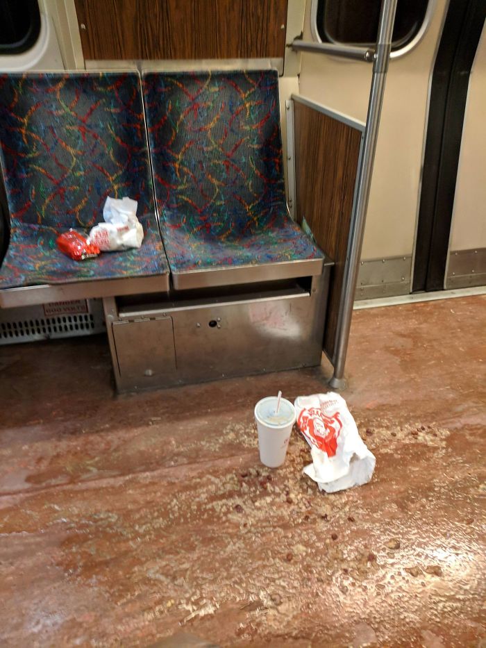 Let Me Dump My Fast Food All Over The Subway And Leave It (Seen Today In Boston)