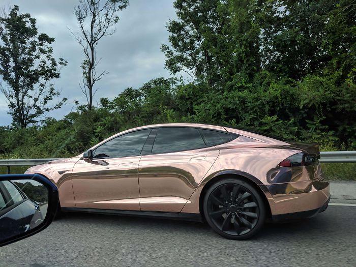 This Is A Chrome Tesla I Saw On The Highway