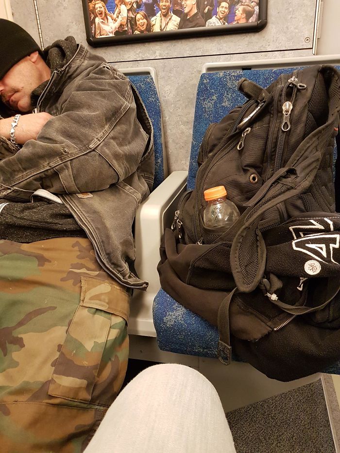 I Never Mind When People Sleep On Trains... But... When You Take Up Three Seats In A Full 6am Train, And Have 8 Alarms Set... It Gets A Bit Annoying