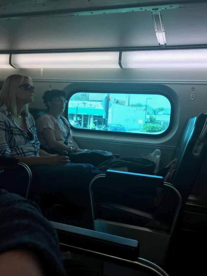 Packed Metra Train And These Classy Ladies Needed To Have Their Feet Up Rather Than Let Families Sit Together