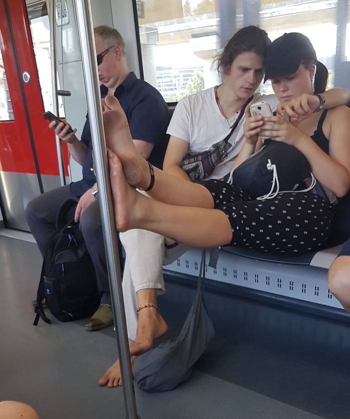This Woman Putting Her Nasty Feet On The Metro Pole People Have To Hold With Their Hands