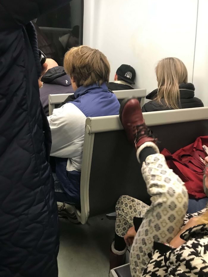 Woman With Muddy Shoes On A Rainy Day In The Copenhagen Metro. She Was Being A Jerk About It Too When Asked To Put Her Foot Down