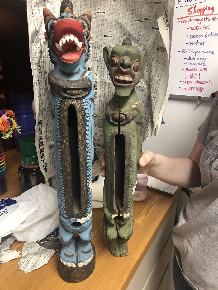 Bought These In A Second Hand Store In Japan. They Have Hallowed Our Stomachs I Thought Maybe For Incense But They Don’t Have A Flat Back To Lay Down. They Do Have Ropes To Hang Them Up Though.