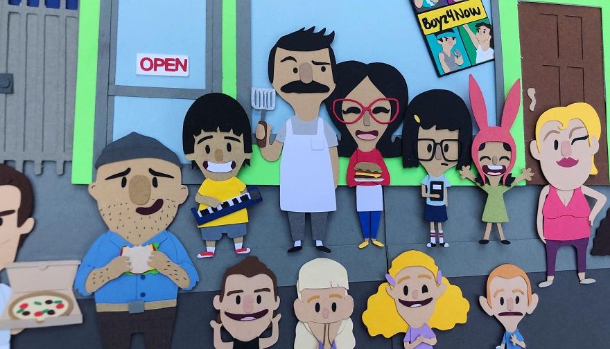 I Made A Huge Paper Art Scene Of The Characters From Bob's Burgers