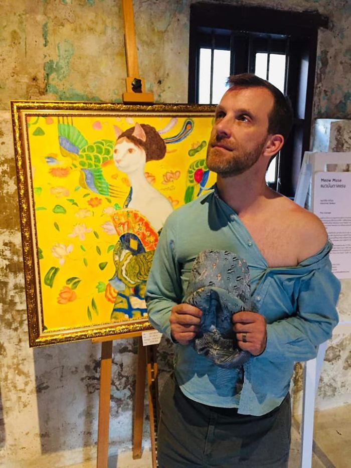 My Friend Visited Our Exhibition And Channeled Our Cat Paintings Perfectly