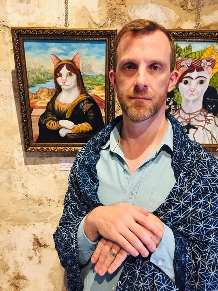 My Friend Visited Our Exhibition And Channeled Our Cat Paintings Perfectly