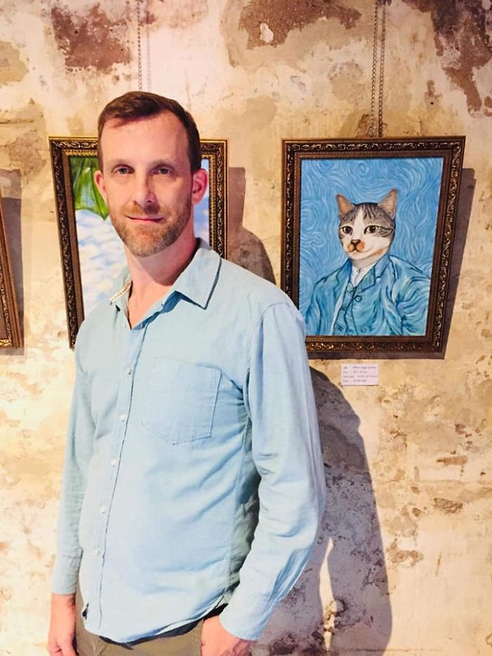 My Friend Visited Our Exhibition And Channeled Our Cat Paintings Perfectly