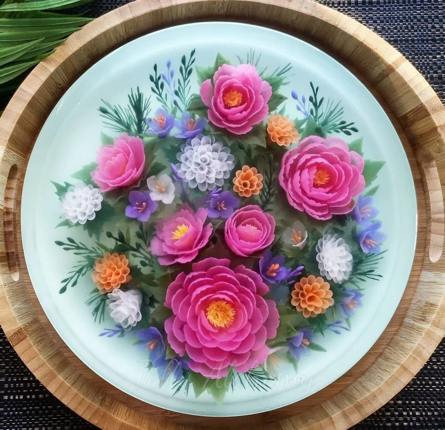 I Handcraft Realistic Floral 3D Jelly Koi Ponds, Birds And Characters.