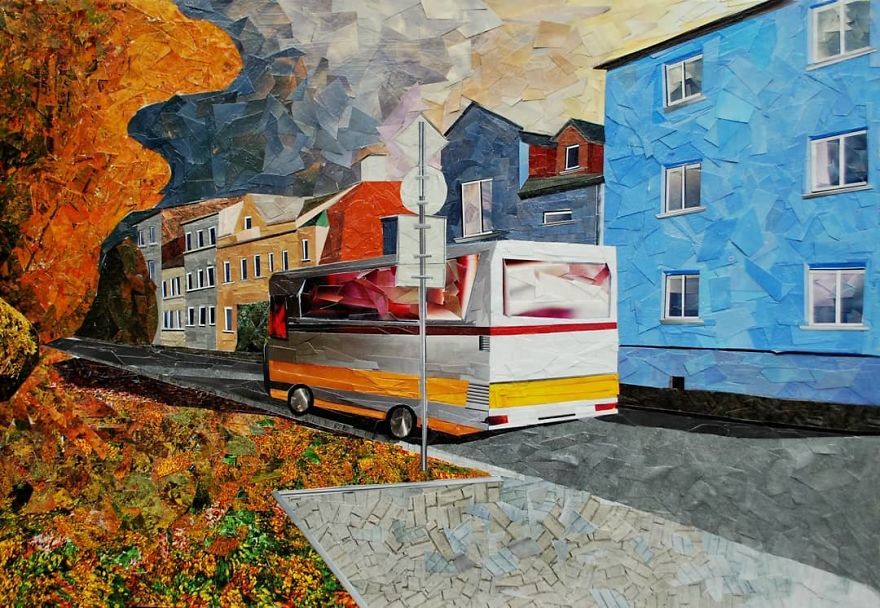 "School Bus, 45x65 cm