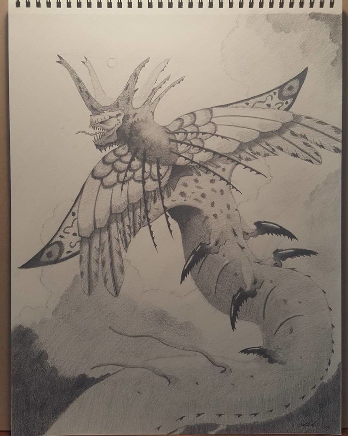 "Nighttime Is My Favored Time Between Passing  Astronomical Events Transpiring To Birth A New Dawn; It Has Always Been That Way For Me Since I Was A Child. During That Time, Out In The Countryside Where I Grew Up As A Boy, Everything Ceased Moving And Time Could Be Given To Thought; And The Complexities Of The Day Lived And The Days Yet To Be. Silence Is My Friend, Solitude, My Shield Against A Mind Of Mine Swinging Out Of Control At The Prospects Of What It Would Be Like To Be An Adult... What I Would Contribute To The Universe. Would I Be Remembered? So Peaceful Is The Cosmic Night. Ever Still As I Write These Words I Take Refuge In The Sleep Of The World. Everything Makes Sense Now When Life Slows Down Thanks To Biology And Its Governance Over The Mind And Body. Men, Trying To Flee From Its Grasp At The Aid Of Substance, But Neigh, The Dark Always Wins... I Do Believe It Is This Very Reason That I Write To You, Agevius... Humanity Has Nowhere To Run Now... It's Time For Us To Sleep. What Was It Again? There Could Be Heard, Weeping, Not For The First Born World Lost; But For The New One Crafted By An Oblivious Architect. I See Now... The Root Of Oblivious Is Oblivion; We Stand Upon Our Demise."
(Written By Trevor Murrey, Excerpt From My Novel.) #illustration #charcoal #artist #guitarists #magicthegathering #creatures #traditionaldrawing #mechanicalpencil #monster