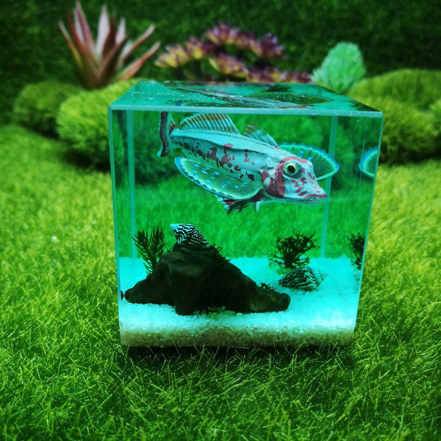 Fish Paperweight, Resin Diorama, Ocean Resin Art