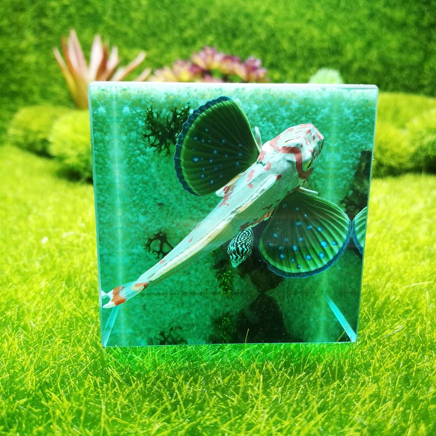 Fish Paperweight, Resin Diorama, Ocean Resin Art