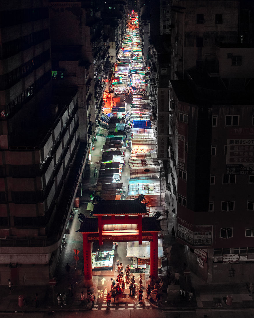 Temple Street Night Market From A Car Park Terrace