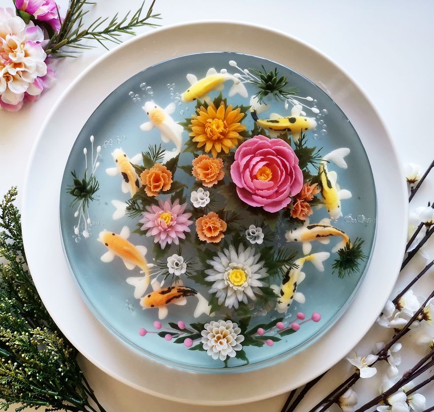 I Handcraft Realistic Floral 3D Jelly Koi Ponds, Birds And Characters.