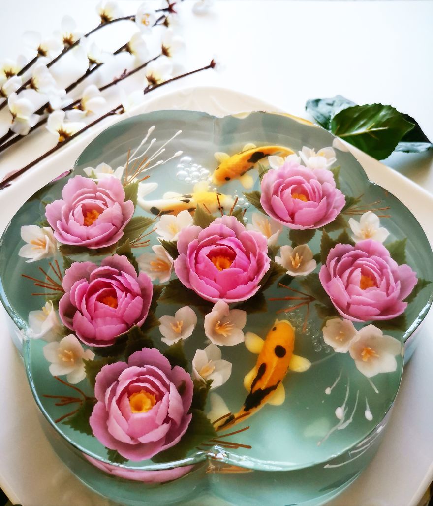 I Handcraft Realistic Floral 3D Jelly Koi Ponds, Birds And Characters.