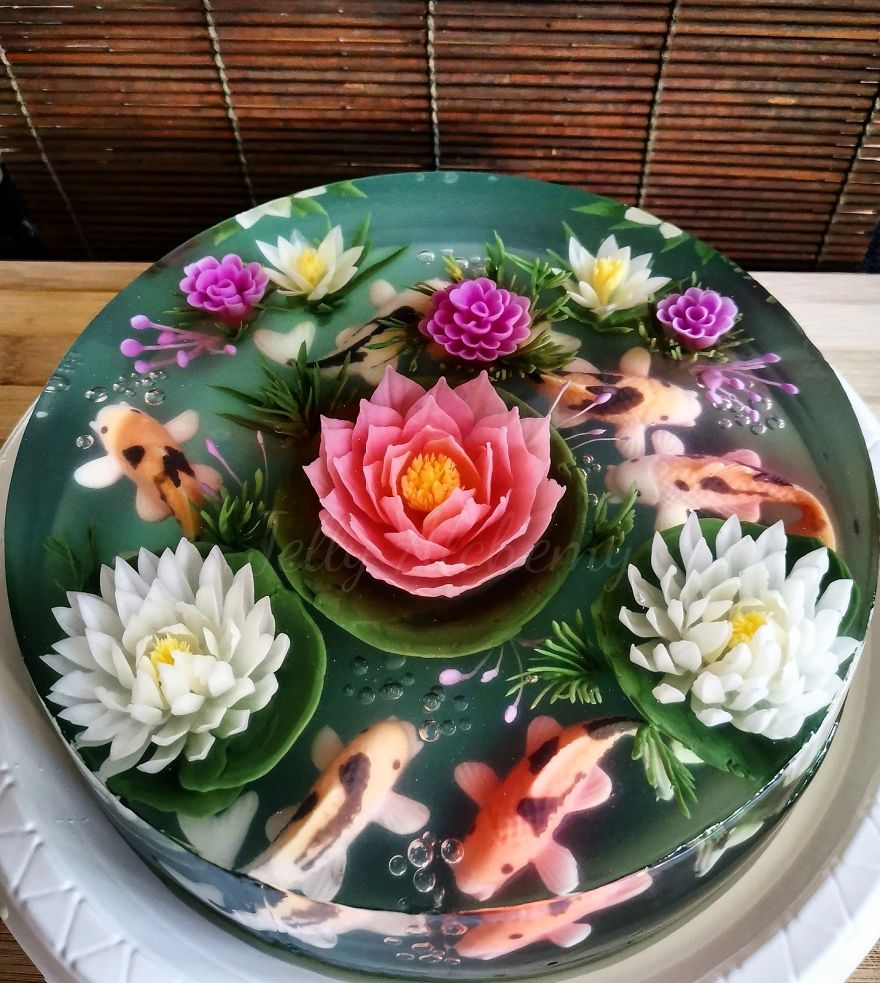 I Handcraft Realistic Floral 3D Jelly Koi Ponds, Birds And Characters.