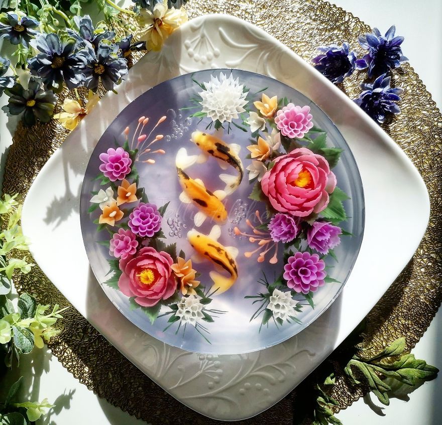 I Handcraft Realistic Floral 3D Jelly Koi Ponds, Birds And Characters.