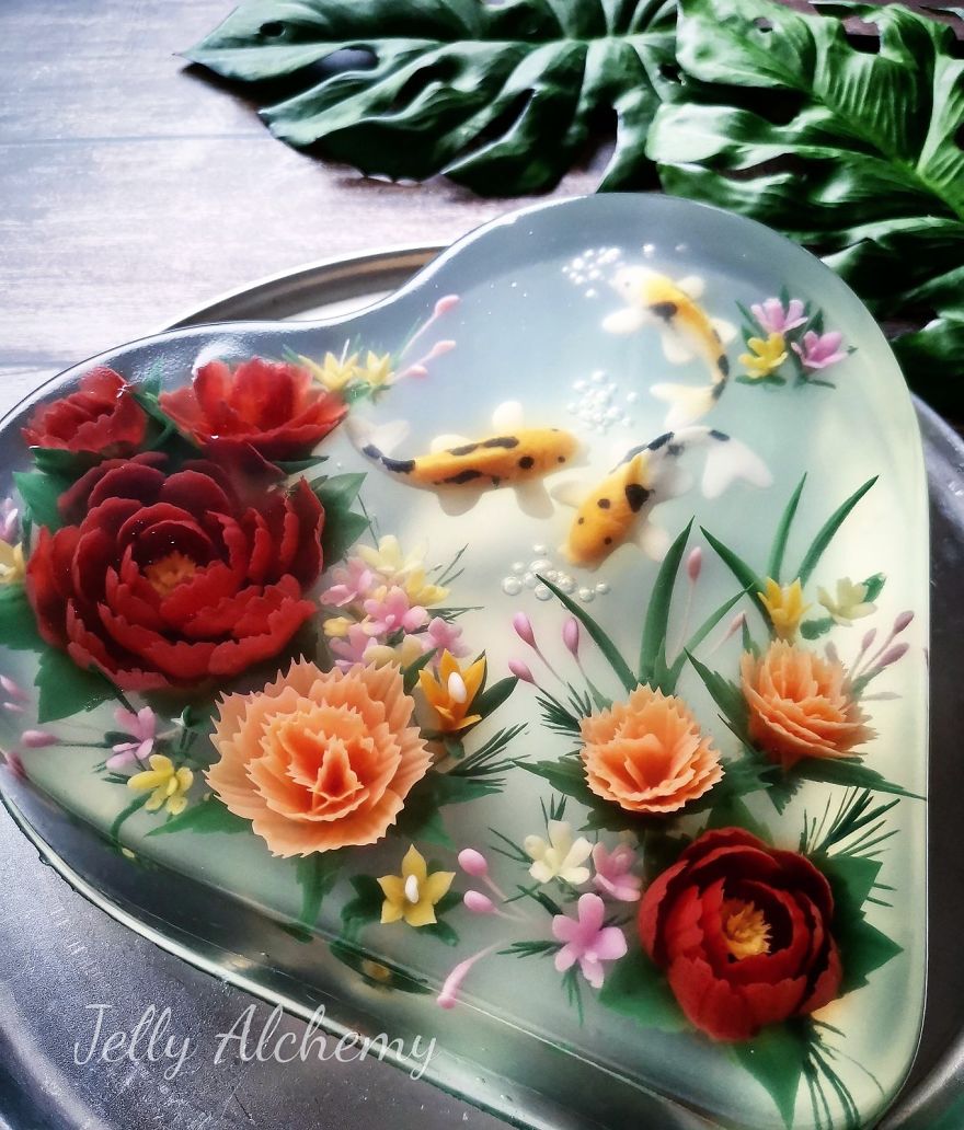 I Handcraft Realistic Floral 3D Jelly Koi Ponds, Birds And Characters.