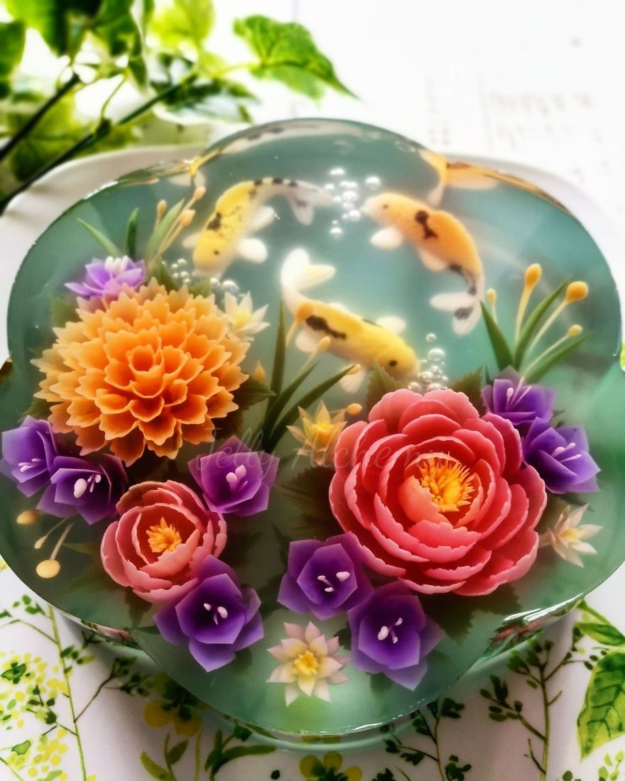 I Handcraft Realistic Floral 3D Jelly Koi Ponds, Birds And Characters.