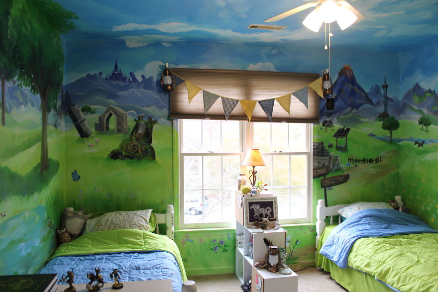 10 Pics Of My Sisters’ Bedroom After I Restyled Its Walls To Look Like Scenery From The Legend Of Zelda