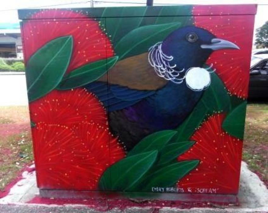 Native Tui And Pohutukawa Flowers By Kane “Scream” Smith And Emily Roberts