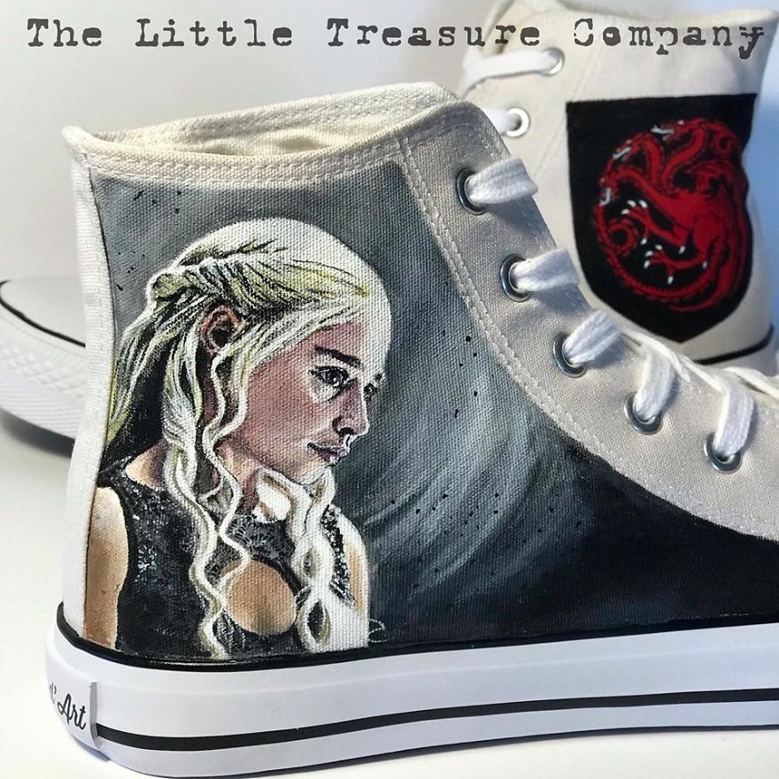 A Portrait Of Daenerys Targaryen From Game Of Thrones On These Custom Shoes