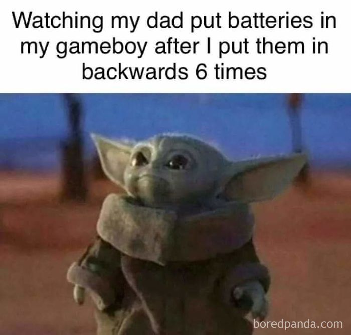 Cute Grogu meme with Baby Yoda watching with amused expression.