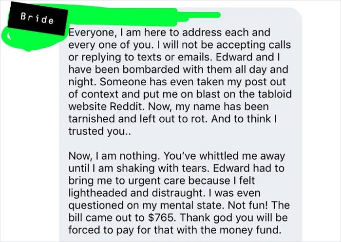 Delusional Bride Cancels Wedding, Thinks It's Okay To Spend The $30K That Guests Donated For It Delusional Bride Cancels Wedding, Thinks It's Okay To Spend The $30K That Guests Donated For It