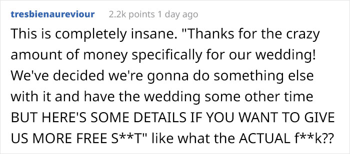 Delusional Bride Cancels Wedding, Thinks It's Okay To Spend The $30K That Guests Donated For It Delusional Bride Cancels Wedding, Thinks It's Okay To Spend The $30K That Guests Donated For It