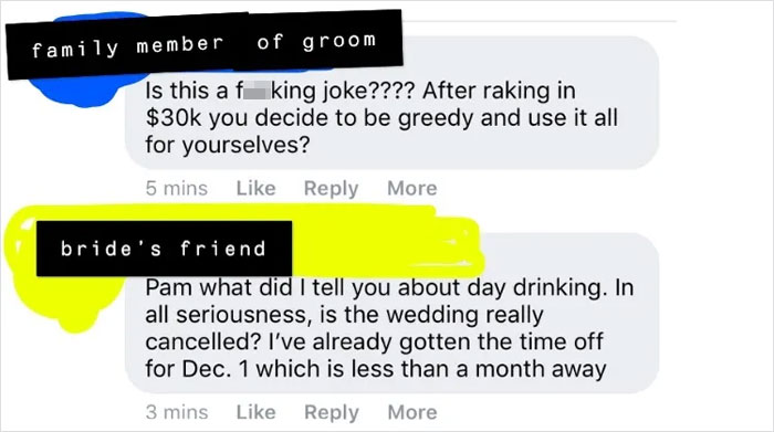 Delusional Bride Cancels Wedding, Thinks It's Okay To Spend The $30K That Guests Donated For It Delusional Bride Cancels Wedding, Thinks It's Okay To Spend The $30K That Guests Donated For It