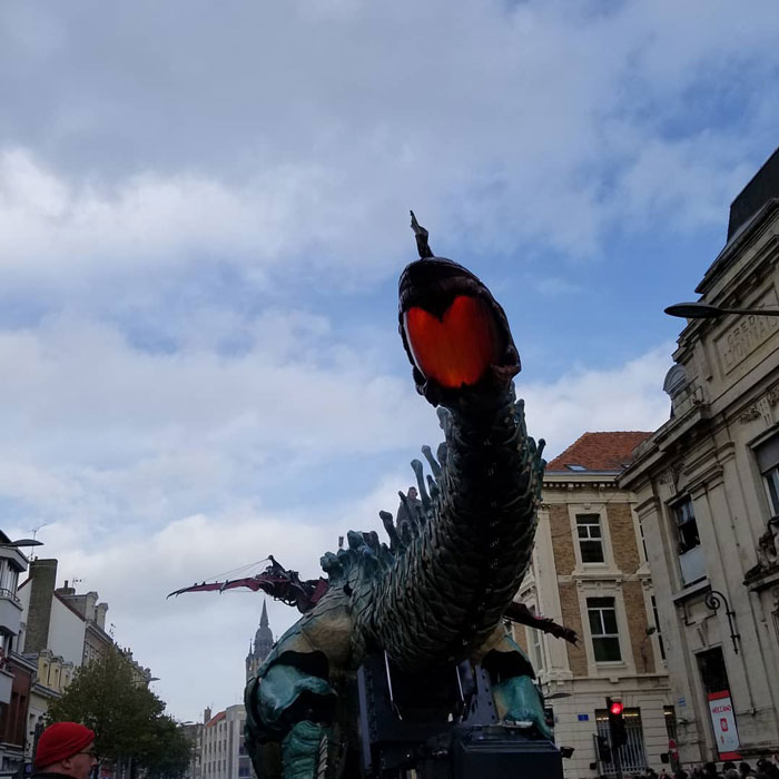 The Citizens Of Calais Witnessed A 25-Meter-Long Fire-Breathing Mechanical Dragon Manned By 17 People