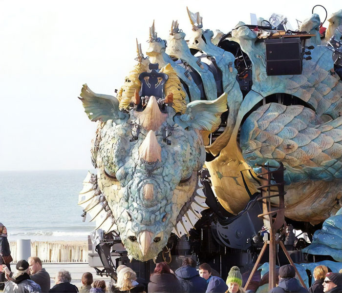 The Citizens Of Calais Witnessed A 25-Meter-Long Fire-Breathing Mechanical Dragon Manned By 17 People