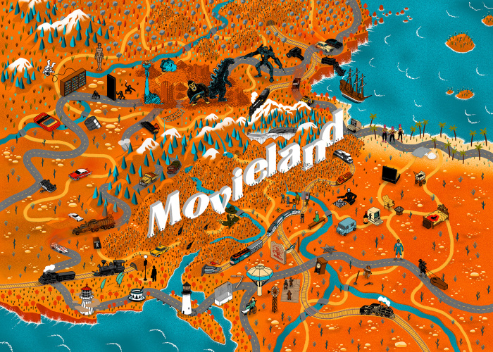 2 Years After Creating The Map Of Movieland With More Than 1,800 Movies, I Teamed Up With An Artist To Create Illustrated Maps For Movie Buffs