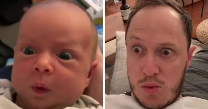 Father Takes A Video Of Himself Imitating His Newborn Daughter’s ‘Milk Drunk’ FacesFather Takes A Video Of Himself Imitating His Newborn Daughter’s ‘Milk Drunk’ Faces