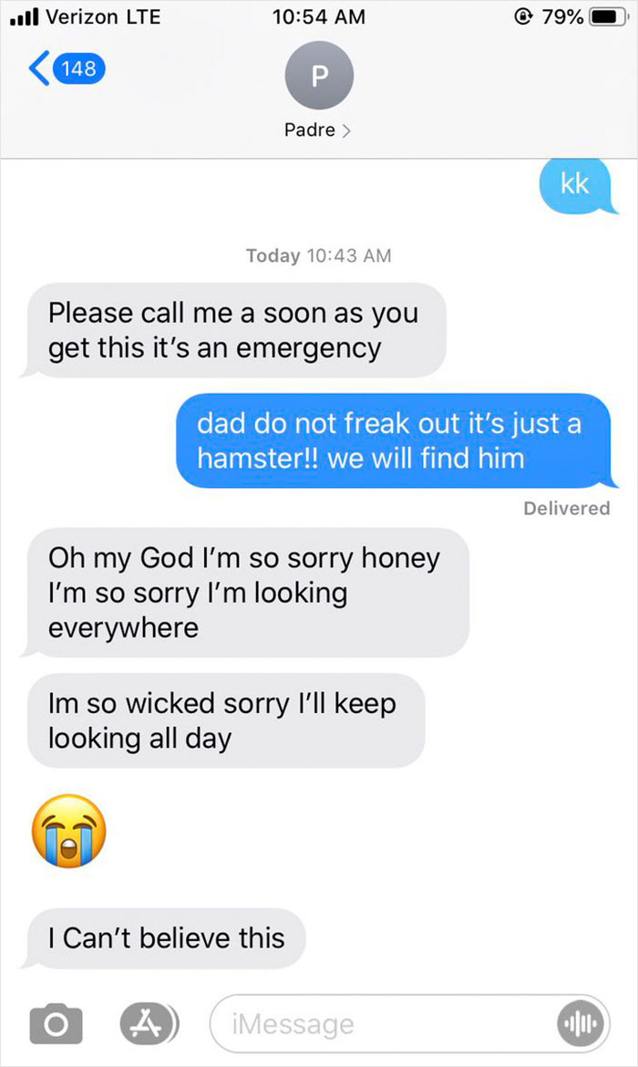 Dad Loses Daughter's Hamster, And His Freak-Out Texts Reveal How Pure His Heart Really Is