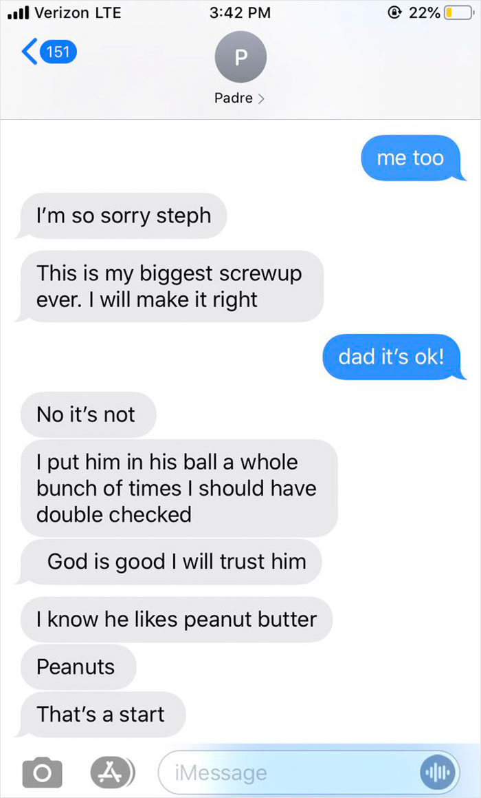 Dad Loses Daughter's Hamster, And His Freak-Out Texts Reveal How Pure His Heart Really Is