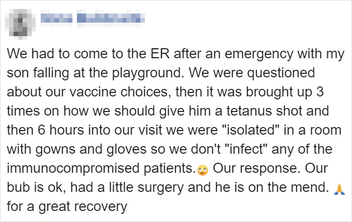 Antivax Parents Take Their Kid To The ER For An Emergency, Get Isolated From The Kid And Other Patients, Flip Off The Doctors Antivax Parents Take Their Kid To The ER For An Emergency, Get Isolated From The Kid And Other Patients, Flip Off The Doctors