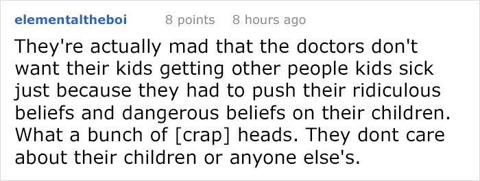 Antivax Parents Take Their Kid To The ER For An Emergency, Get Isolated From The Kid And Other Patients, Flip Off The Doctors Antivax Parents Take Their Kid To The ER For An Emergency, Get Isolated From The Kid And Other Patients, Flip Off The Doctors