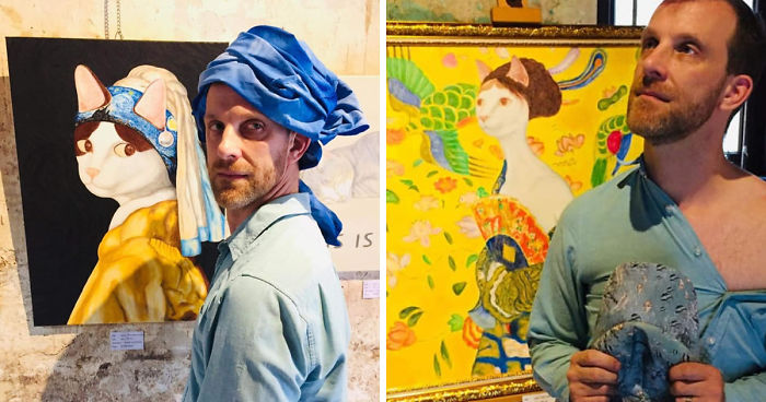 My Friend Visited Our Exhibition And Channeled Our Cat Paintings Perfectly