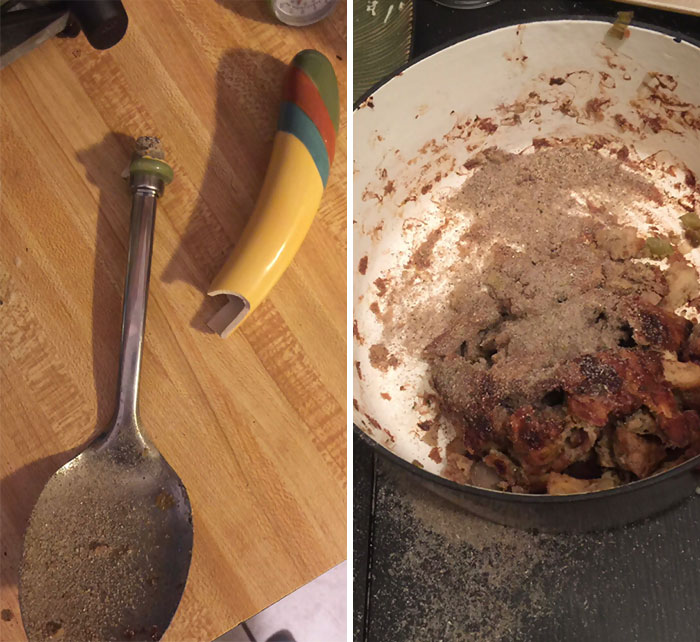 The Handle Of My Serving Spoon Snapped. Turns Out The Handle Was Full Of Sand And It Ruined My Delicious Turkey Stuffing Leftovers