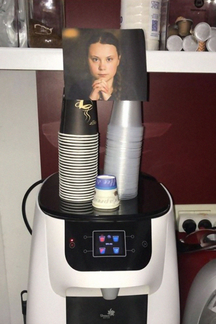 Office Workers Are Being Deterred From Using Plastic By These Photos Of Greta Thunberg