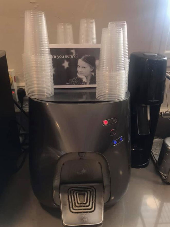 Office Workers Are Being Deterred From Using Plastic By These Photos Of Greta Thunberg
